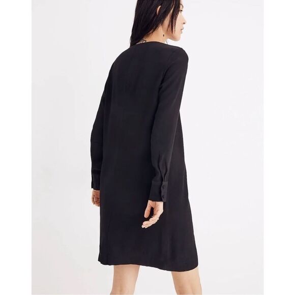 Madewell Heather Long-Sleeve Button-Front Dress black XS - Picture 4 of 10